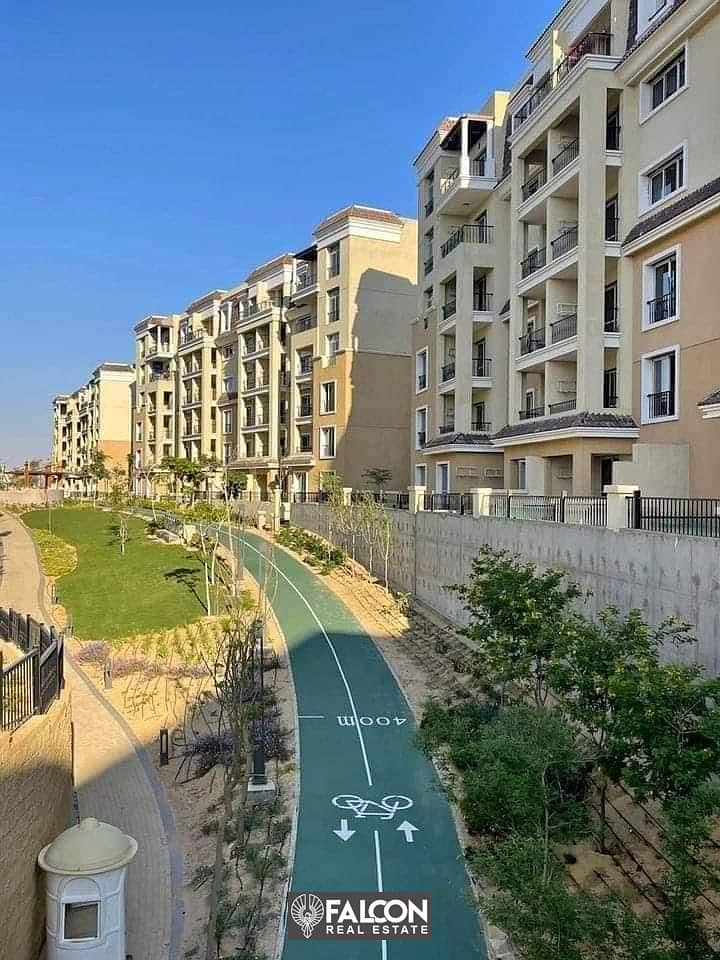 Ground floor apartment 111 sqm + garden 129 sqm, 42% discount in the Fifth Settlement, directly on the Suez Road, Sarai New Cairo Compound 1