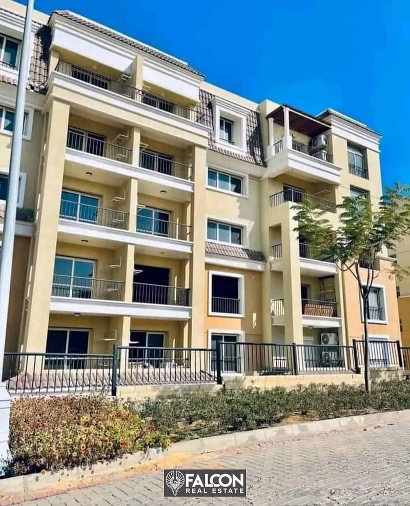 Ground floor apartment 111 sqm + garden 129 sqm, 42% discount in the Fifth Settlement, directly on the Suez Road, Sarai New Cairo Compound 5