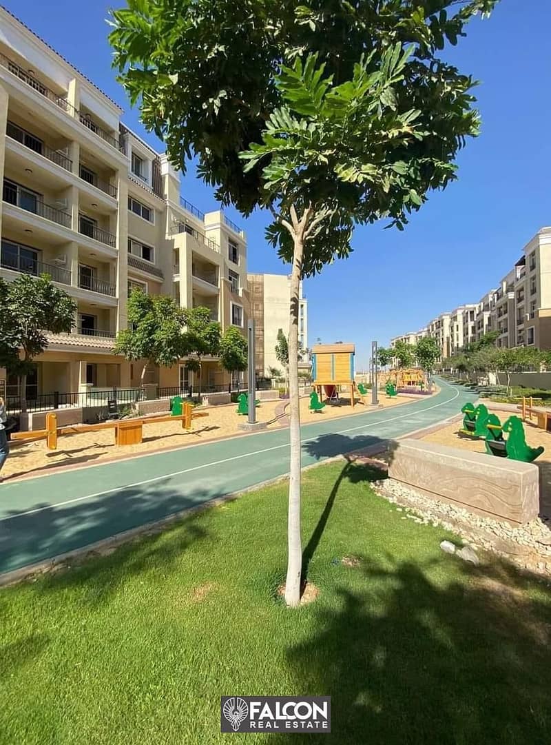 Ground floor apartment 111 sqm + garden 129 sqm, 42% discount in the Fifth Settlement, directly on the Suez Road, Sarai New Cairo Compound 13