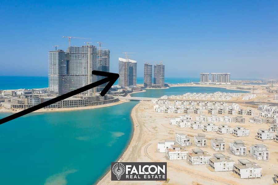 For sale, a hotel apartment directly overlooking the sea, finished and with air conditioning, on the North Coast in Al Alamein Towers 0