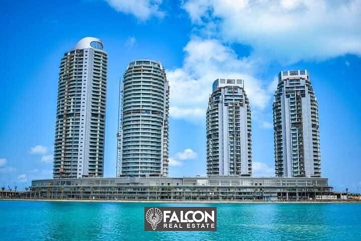 For sale, a hotel apartment directly overlooking the sea, finished and with air conditioning, on the North Coast in Al Alamein Towers 1