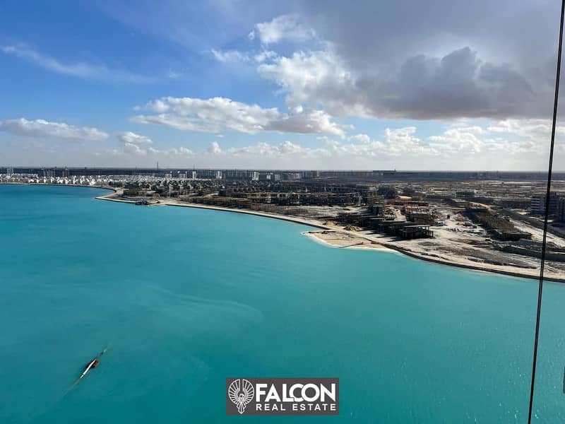 For sale, a hotel apartment directly overlooking the sea, finished and with air conditioning, on the North Coast in Al Alamein Towers 5