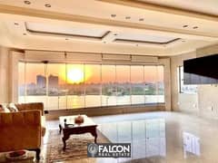 With a full view on the Nile, Ready to move a hotel apartment [fully finished + modern furnishings + air conditioners] in Maadi,  income in dollars 0