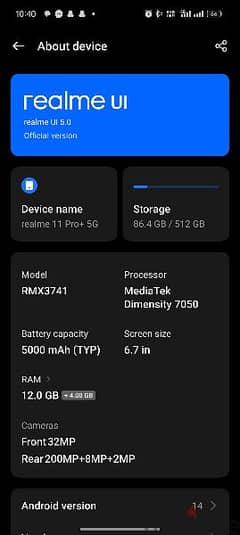 realme 11Pro plus 12/512 شاحن ١٠٠ وات