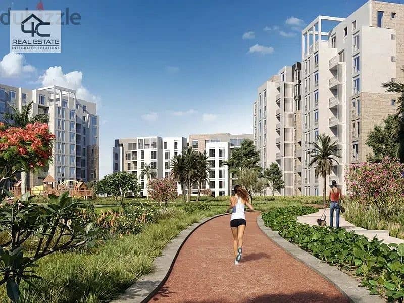 In installments, a 177 sqm apartment view landscape fully finished with air conditioning, in Zed East Compound 10