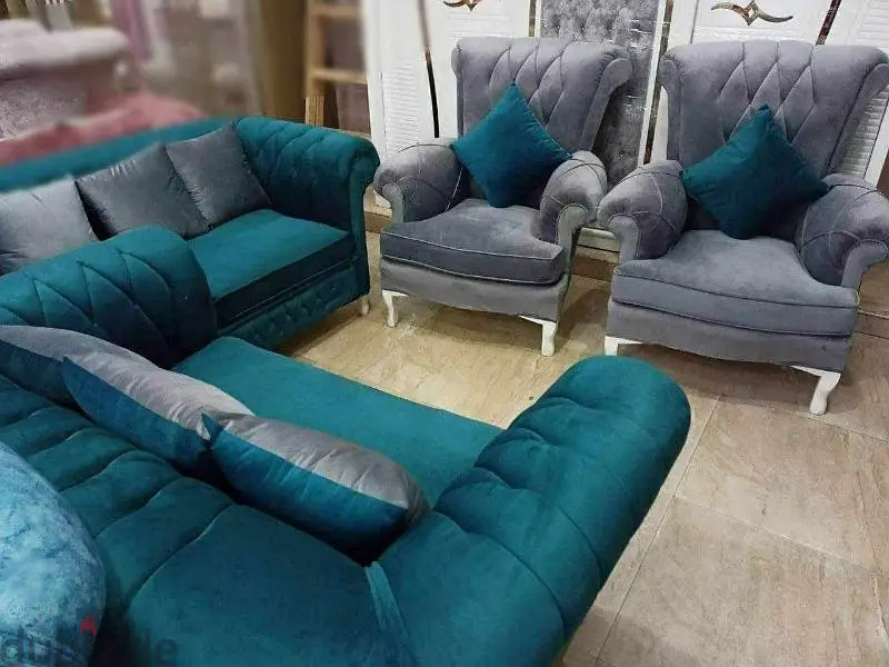 Modern New Sofas: Walnut Wood Frame with Hammered Velvet Fabric at a Very Attractive Price