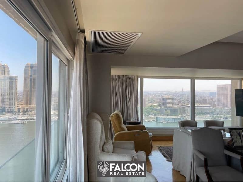 For sale, first row apartment on the Nile, fully finished, with air conditioners and furnishings + appliances, in installments over 5 years, in Rif de 5