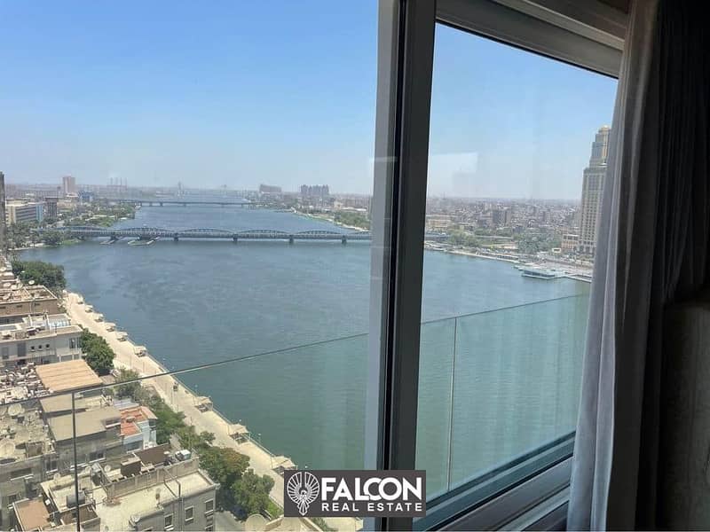 For sale, first row apartment on the Nile, fully finished, with air conditioners and furnishings + appliances, in installments over 5 years, in Rif de 7