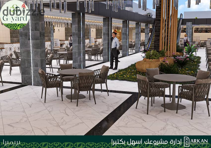 Shop for sale, 48 m2, with an outdoor area, on the plaza, in the best location in October Gardens, Zewail Street 4