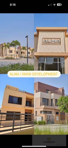 Villa for sale in Alma Compound Located in the heart of Sheikh Zayed next to Tivoli Dome Independent villa ready for housing Semi-finished