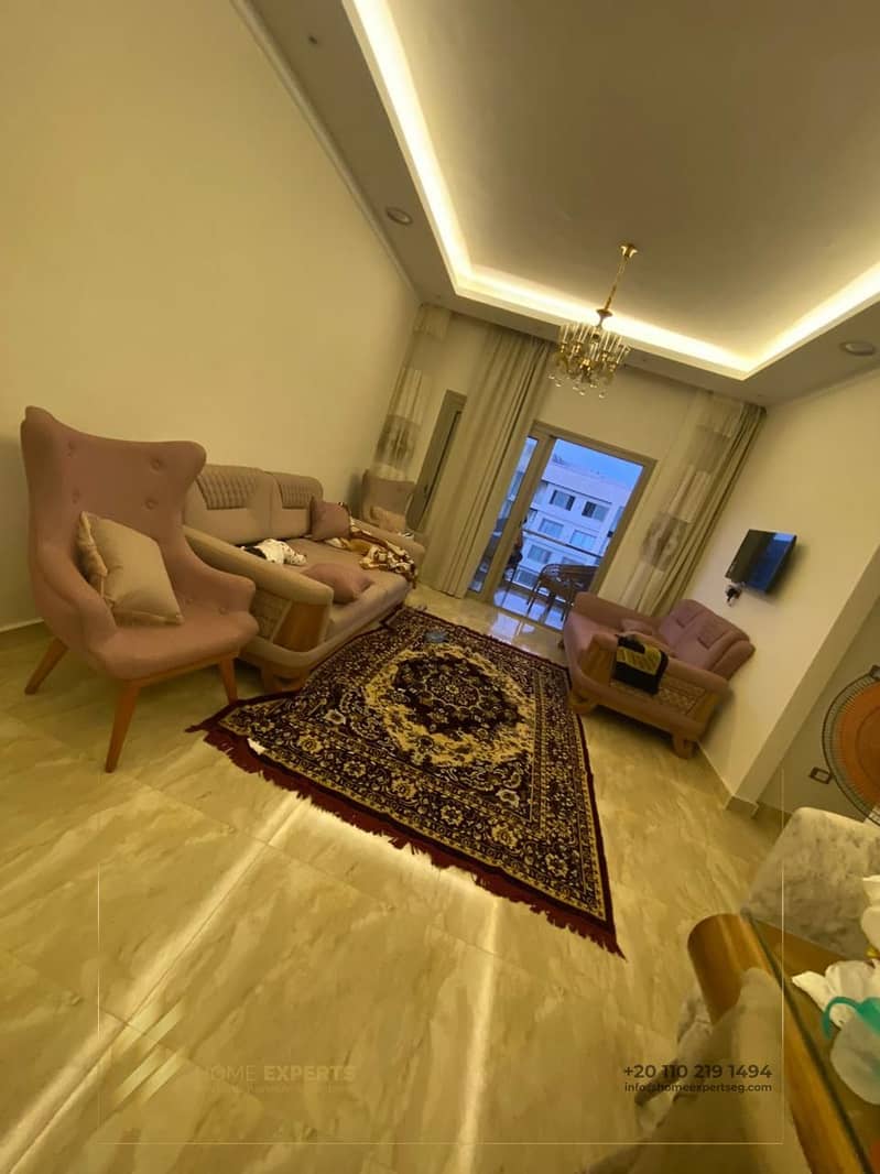 A luxury furnished apartment for rent in Galeria moon valley Compound, Fifth Settlement 9