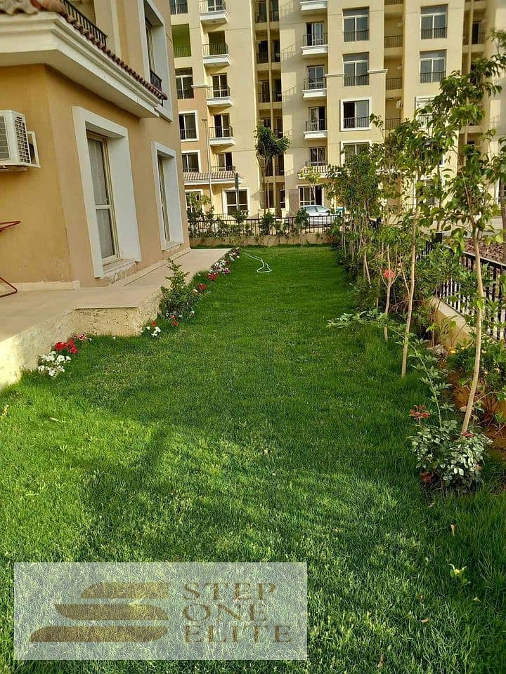 Apartment for sale, 130 square meters + private garden, in Sarai directly next to Madinaty, interest-free installments 5