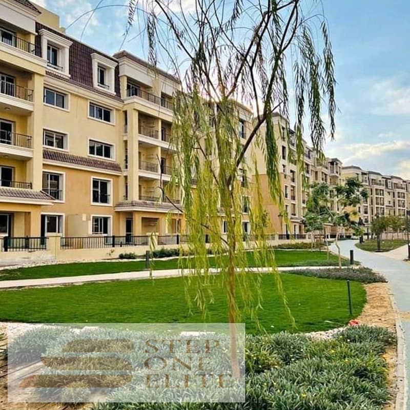 Apartment for sale, 130 square meters + private garden, in Sarai directly next to Madinaty, interest-free installments 8