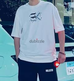 oversized white printed tshirt xl متلبسش