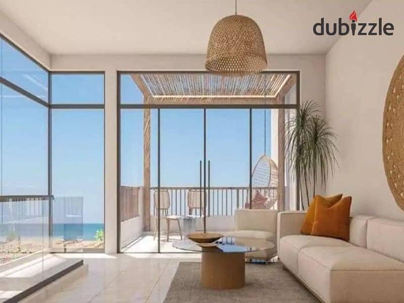 Two-bedroom chalet for sale in Sea Shore, Ras El Hekma, fully finished With only 5% down payment Real estate developer Hyde Park | 23% cash discount * 24