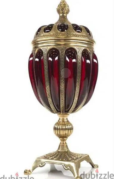 طقم كامل زجاج معشق فى نحاس احمر زمردى صناعة هندى  Ruby Red Glass Brass 2