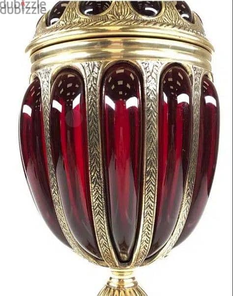 طقم كامل زجاج معشق فى نحاس احمر زمردى صناعة هندى  Ruby Red Glass Brass 4