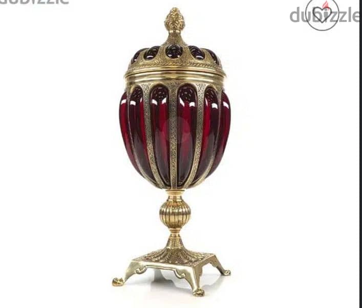 طقم كامل زجاج معشق فى نحاس احمر زمردى صناعة هندى  Ruby Red Glass Brass 8