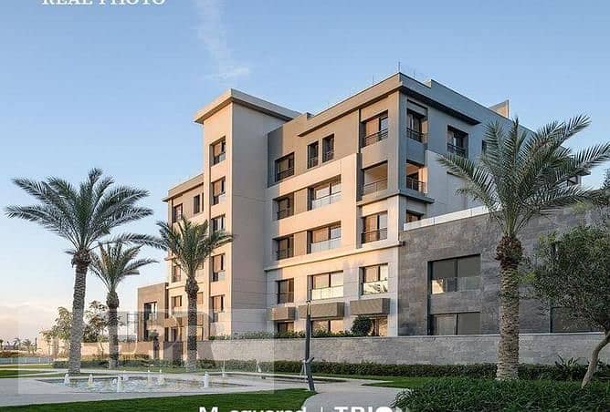 شقة للبيع في التجمع الخامس كمبوند تريو جاردنز بموقع مميز 215م باقساط  Trio Gardens  New Cairo 5