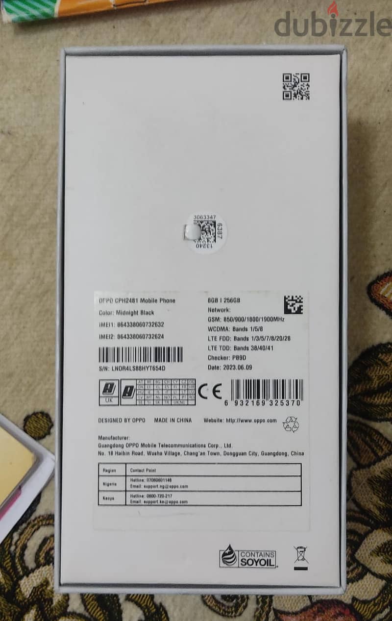 Oppo Reno 8t 256g 8G ram 10