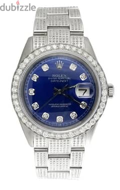 Mens Rolex 36mm Diamond Watch Fully Iced Band Custom Blue Dial 5.10 CT