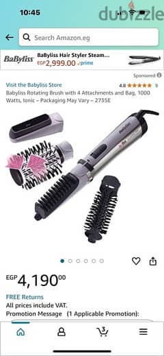 Babyliss 2736SDE BeLiss Brushing Rotating Brush 4 Attach 1000 Watts