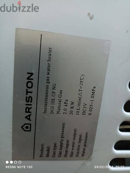 Ariston water heater 10 L 0