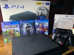 ps4 slim 1T with all contents(as new) and,two controllers,video games