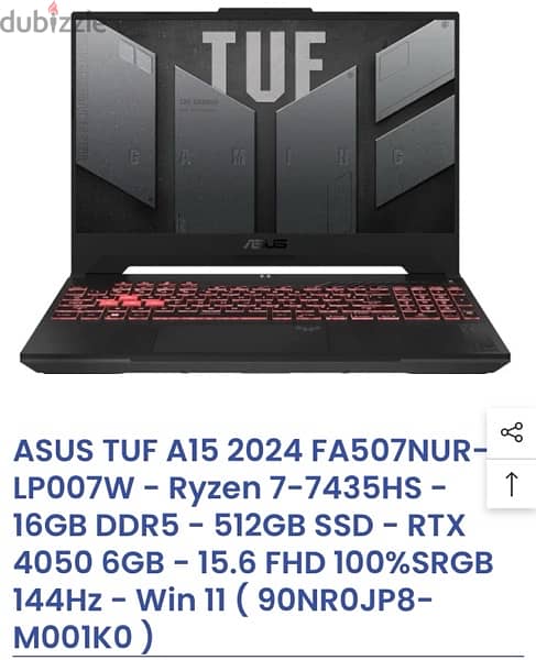 ASUS TUF A15  - Ryzen 7 16GB DDR5 - 512GB SSD - RTX 4050 6GB 1