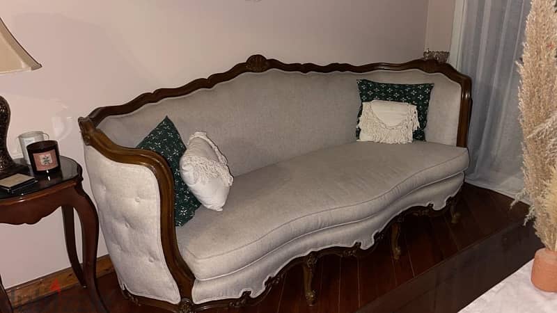 like New Linen Sofa - كنبة كتان خشب زان 0