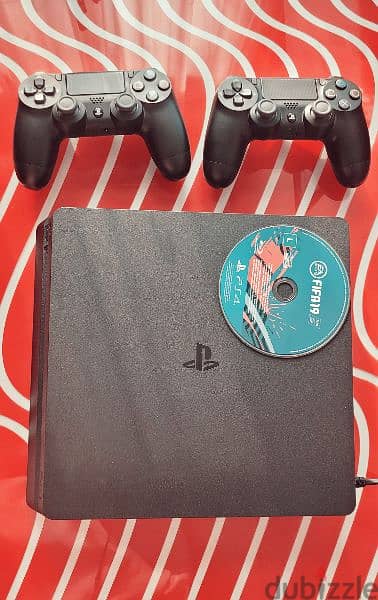 PS4 Slim 1Tb w 2 Controllers & FIFA 19 [Zero Condition]