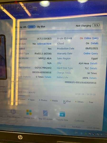 iPad air 4 64GB sky blue battery 100% 5