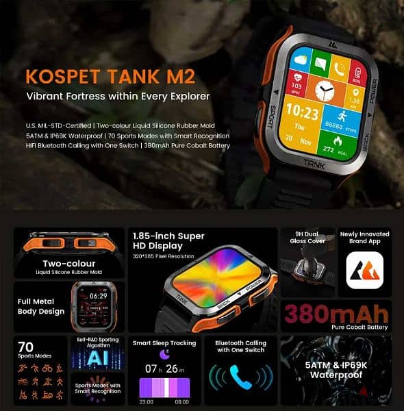 ساعة سمارت تانك M2 لون أسود من كوسبيت، Kospet Tank M2 8