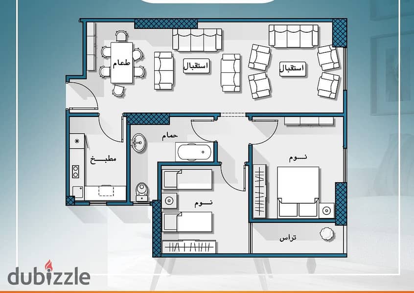 Apartment for sale in Zahraa El Maadi, next to Wadi Degla Club, 99m with installments in payment 1