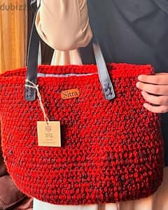 Handcrafted Crochet Bag With Lining and Leather Hands