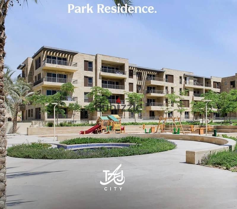 For Cash 42% Discount, a two-bedroom apartment with a garden in front of Cairo Airport and next to the Marriott Hotel in Taj City, New Cairo 1