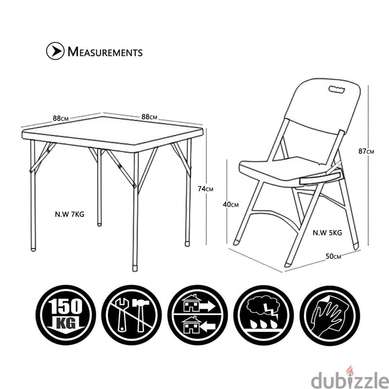 SunBoat 5-piece folding furniture set 88 cm table with 4 chairs 1