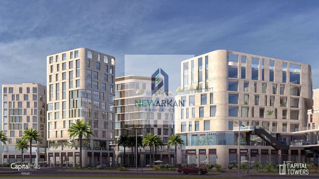 Invest and own a shop directly in front of a hotel on the axis directly in 6th October City, with lowest down payment and instalments for the longest 3