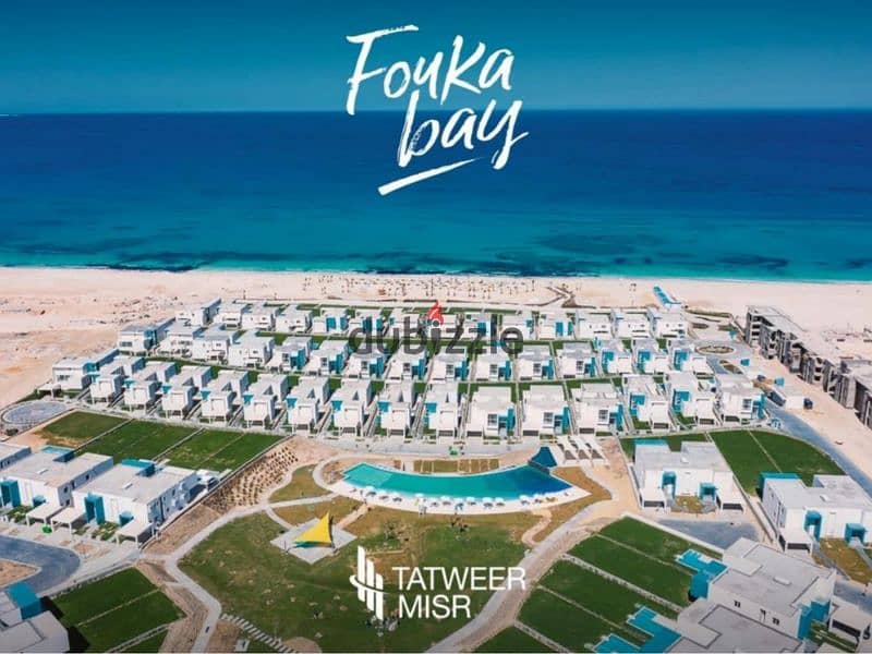 Chalet for sale in Fouka Bay Tatweer Misr, fully finished with air conditioning 5% down payment with view directly on the lagoon Special cash discount 2