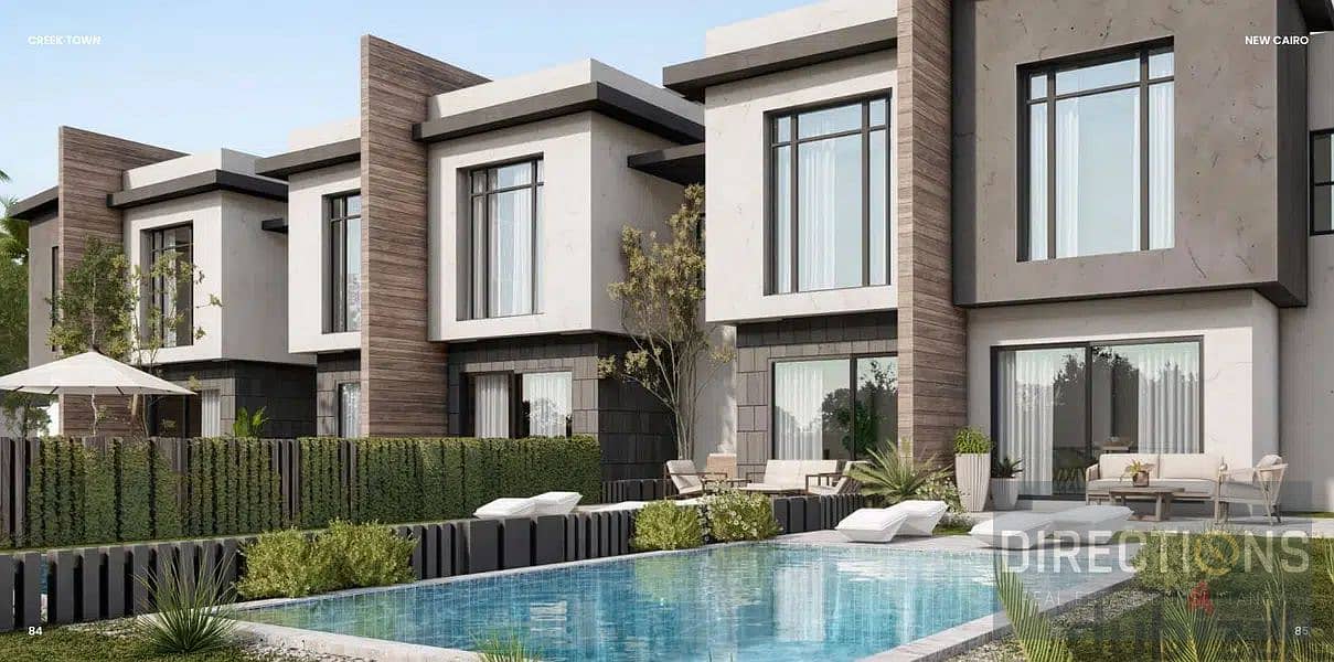 Townhouse Villa for sale beside | Hassan Allam | in | Creek Town | New Cairo for sale directly in front of Rehab + a swimming pool view from Il Cazar 1