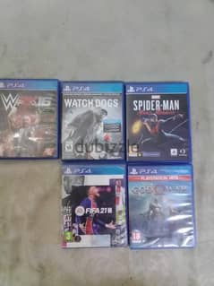 fifa21 , wwe2k2016 , , watch dogs 1 ,spiderman , god of war 4 ps4 cd