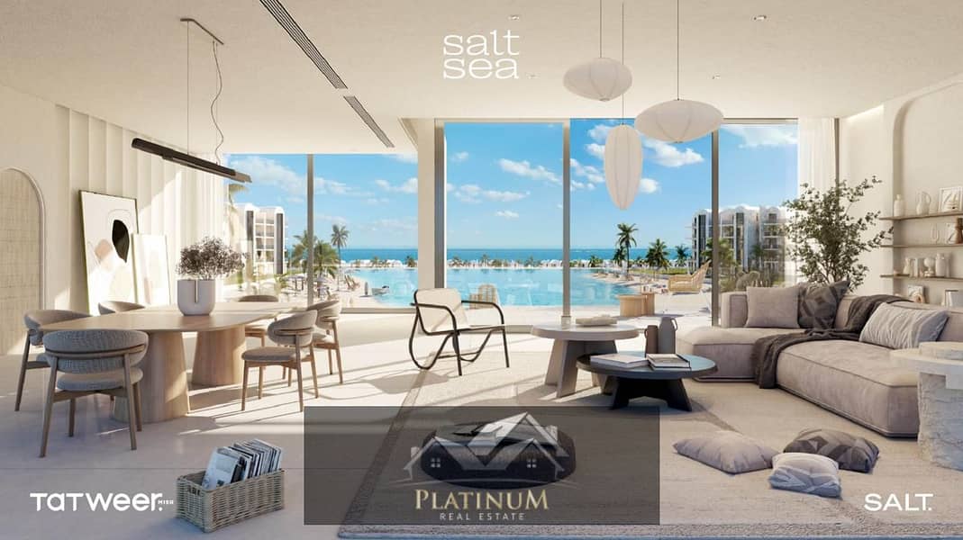 شاليه للبيع  كامل التشطيب ع البحر في سولت Salt من تطوير مصر الساحل الشمالي رأس الحكمة بمقدم 5% Prime location 2