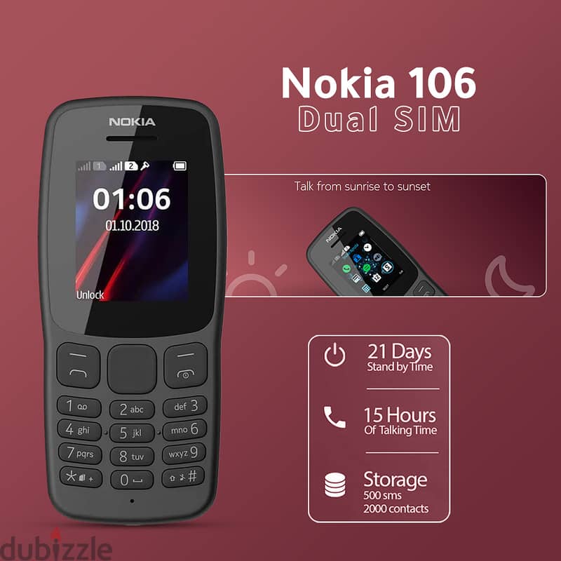 Nokia 106 Dual SIM + ساعة تاتش على شكل باند أسود 1