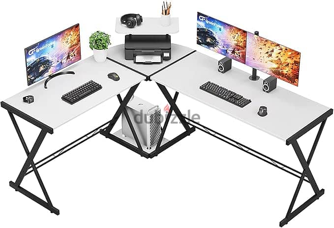 White L Shaped PC Desk 0