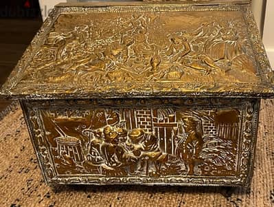 Antique brass fire place screen and coal box - from England