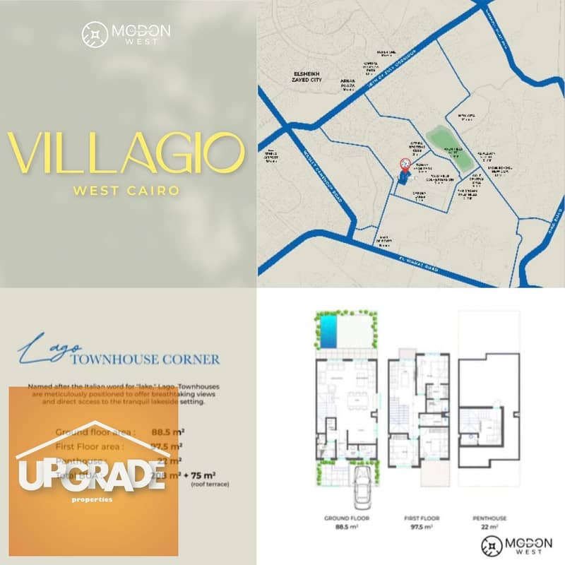 Townhouse villa, 208 sqm, with 5% down payment and 10-year installments in Villagio Compound, 6th of October City, Eastern Expansions, near Golf Palm 1