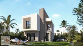 Independent villa for sale 160m in Taj City compound, Origami Golf phase, at a special price and 10% down payment over 6 months, landscape view and la