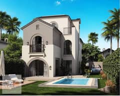 Independent villa 175 m ground floor, first floor and roof with 184m garden + 53 m roof for sale in Sarai Compound in New Cairo, Rai Valleys phase,