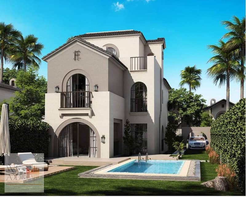 Independent villa 175 m ground floor, first floor and roof with 184m garden + 53 m roof for sale in Sarai Compound in New Cairo, Rai Valleys phase, 0