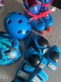 Decathlon kids’ skates with protection kit and helmet